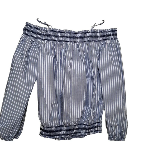 Xhilaration Blue and White Off Shoulder Blouse, Small - Picture 2 of 7